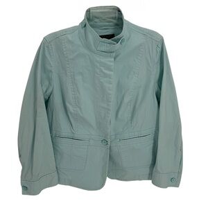Talbots Womens Jacket Green High Collar Buttons Pockets Cotton Size 16W